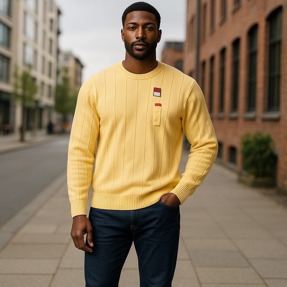 NWT ARROW MENS SIZE LARGE SUNNY YELLOW  CREWNECK PULLOVER CABLE KNIT SWEATER - Picture 1 of 6